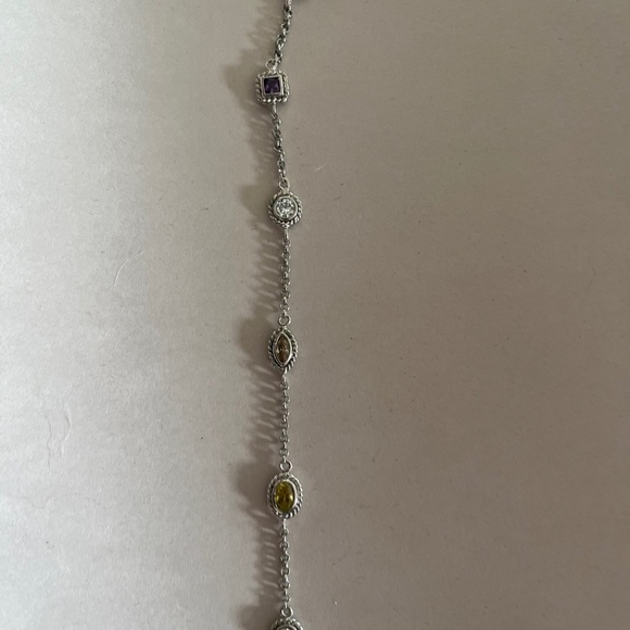 925 CZ Sterling Silver Necklace With Multicolor Cubic Zirconia Gems 16” - Picture 4 of 4